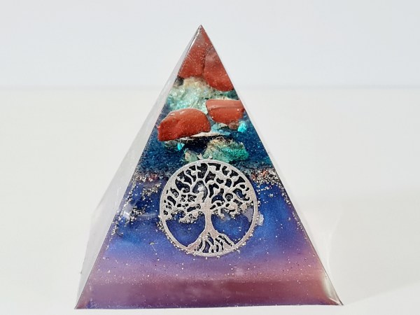 Orgonite pyramide arbre de vie dorée, rose